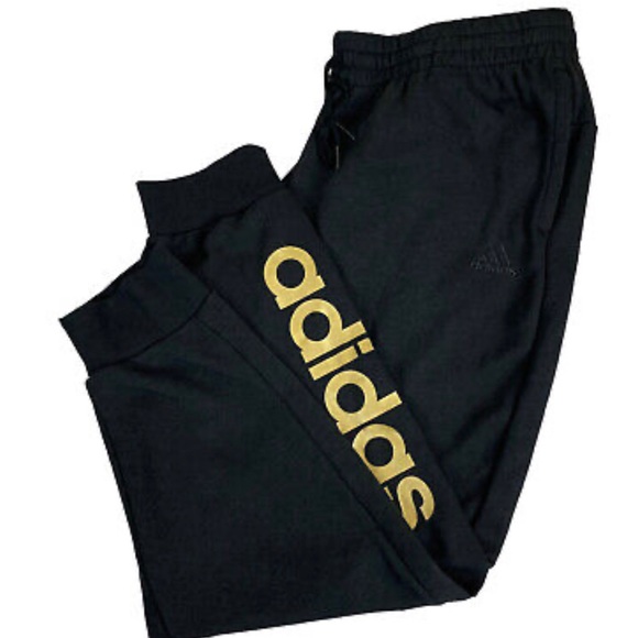 adidas Plus Size Black & Gold Linear French Terry Joggers size 2X - Picture 4 of 8